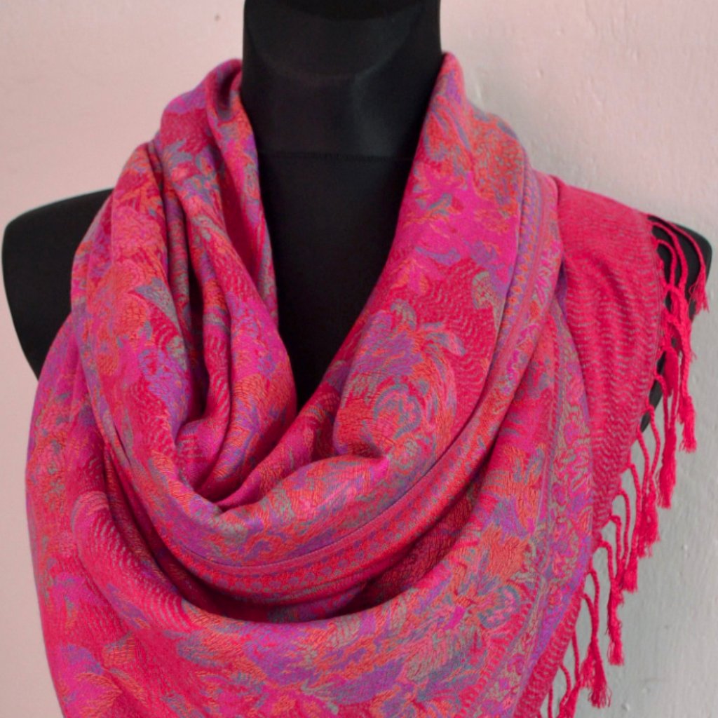 Floral Pashmina Scarves For Women Festival Pink Shawls Wraps Bohemian Scarf Rave